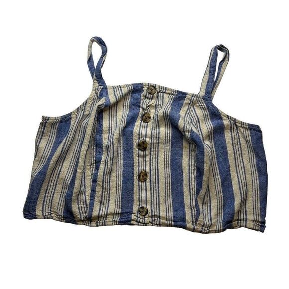 Torrid Linen Blend Button Front Crop Tank Multi Stripe Blue size 1/ XL - Picture 2 of 5